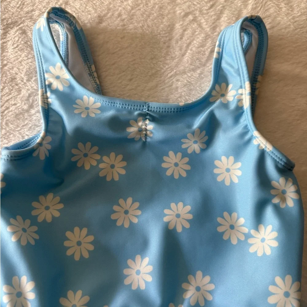 New Cat & Jack Daisy Print Blue Tutu Ruffle One Piece Swimsuit 5T nwot - Picture 2 of 8